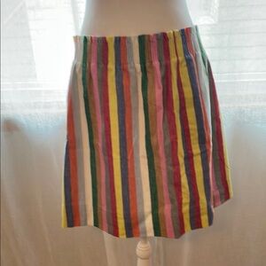 J. Crew Striped Multi Color Cotton & Linen A-line Skirt Elastic Waist Sz 14